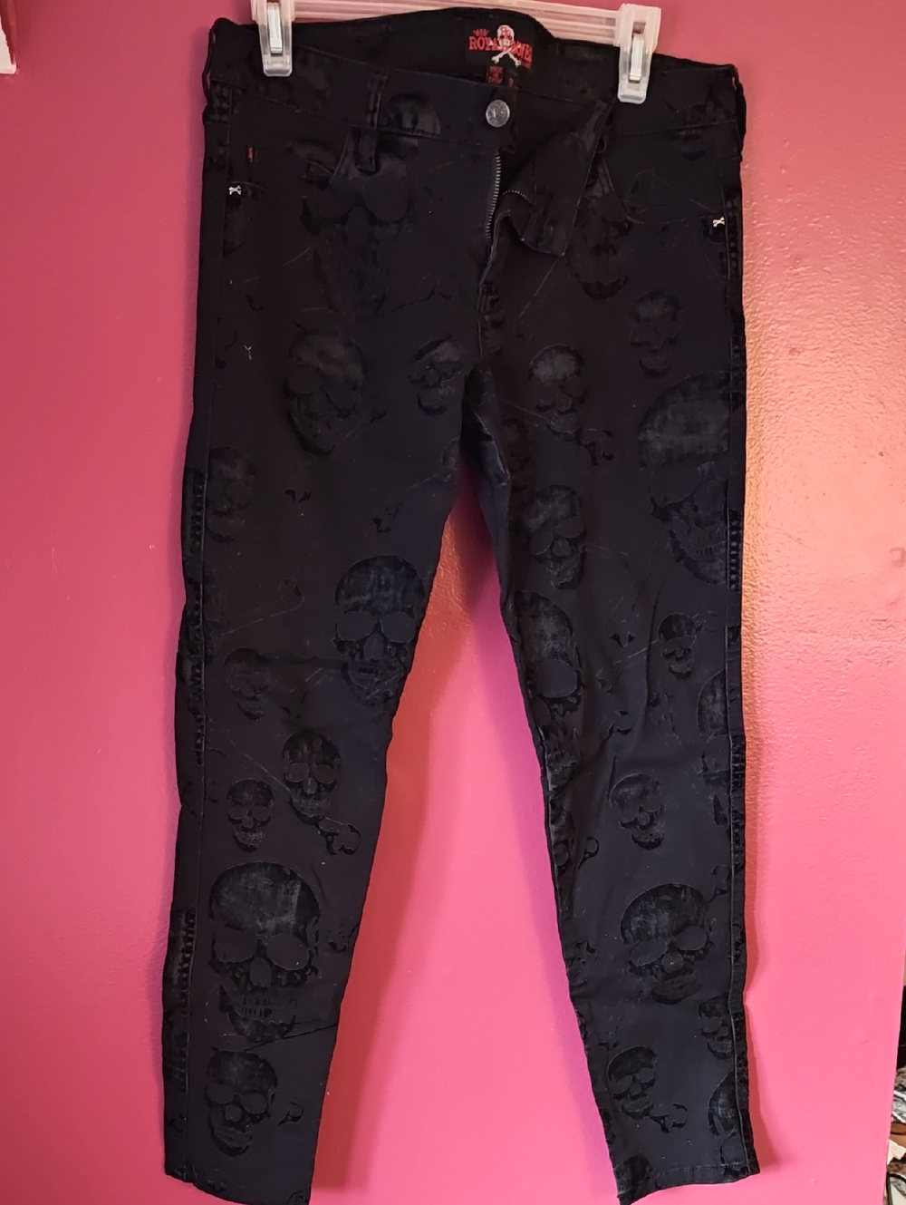 Royal Bones Black Jeans with Red Logo Skull